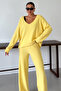 Women's Yellow Wide V Neck Long Sleeve Bottom-Top Pants Suit