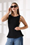 Relax Fit Relaxed Cut Boat Neck Skirt Flounced Side Cups Basic Sleeveless Women's T-Shirt 22070 Si̇ya