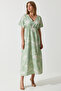 Tropical Patterned Summer Raw Linen Dress Lbp0017 Green - 2