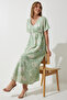 Tropical Patterned Summer Raw Linen Dress Lbp0017 Green