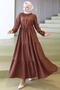 Elisa Gathered Button Dress Brown Hm2805 - 8
