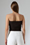 Slim Fit Slim Fit Jacquard Vienna Front 4 Buttons Women's Strapless Crop Tank Top 22057 Brown - 4