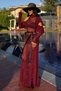 Burgundy Satin Belted Lace-Like Knit Knitwear Dress 2847 - 2