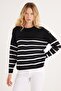 Women's Slim Fit Slim Fit Crew Neck Striped Black Sweater - 4