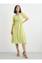 Women Green Schiffli V Neck A-Line Mid Dress - 2