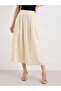 Women Cream Midi Skirt with Box Pleat - 2