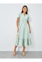 Solid Short Sleeves Tiered Midi Dress - 2