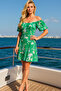 Women's Green Floral Patterned Boat Neck Summer Dress - 5