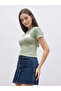 Green Slogan Print T-Shirt with Overlock Seam - 3