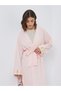 Women Peach Embroidered Detail Long Sleeve Kimono with Tie - 2