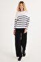 Women's Slim Fit Slim Fit Crew Neck Striped White Sweater - 4