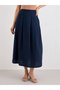 Women Navy Blue Midi Skirt with Box Pleat - 2