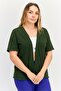 Women Ribbed Open Front Short Sleeve Sleepwear Top, Dark Green