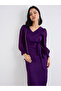 Purple Ruffled V Neck Tie Up Midi Dress - 5