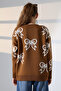 Round Neck Long Sleeve Bow Tie Bow Pattern Jacquard Panel Pearl Detail Knitwear Winter Sweater - 2