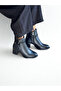 Black Leather Snake Weft Detailed Inner Zipper Women's Thick Heeled Boots