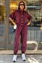 Burgundy Gold Button Detailed Elastic Comfortable Suit 10243 R6-D-K1
