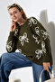 Round Neck Long Sleeve Bow Tie Bow Pattern Jacquard Panel Pearl Detail Knitwear Winter Sweater - 7