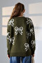 Round Neck Long Sleeve Bow Tie Bow Pattern Jacquard Panel Pearl Detail Knitwear Winter Sweater - 2