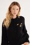 Women's Regular Fit Classic Cut Butterfly Embroidered Black Cardigan