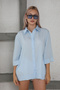 Women's Linen Shirt with Side Slits and Stripe Detail
