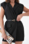 Women's Triangle Buckle Faux Leather Black Belt - 8