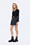 Stripe Waist Detailed Pleated Mini Shorts Skirt Anthracite - 3