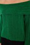 Women's Regular Fit Classic Cut Long Sleeve Off Shoulder Green Sweater - 3