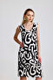 Sleeveless Printed Midi Viscose Dress |   Elb35852 Ecru-Black - 3