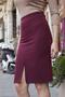Women's High Waist Front Slit Lightweight Lycra Stylish Fabric Knee Length Office Pencil Skirt-Claret Red - 5