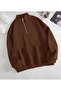 Brown and Beige 2-Piece Stand Collar Half Zipper Oversize Unisex Sweatshirt - 4