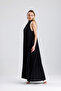 Halter Neck Pleated Digital Printed Sleeveless Satin Dress| Elb34513 Black - 6