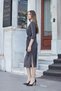 Women's Stretchy Modal Scuba Fabric Wide Crew Neck Tie Front Three Quarter Sleeve Tea Length Dress-Ant - 6