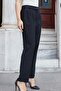 Women's Silky Modal Fabric High Waist Side Pockets Pipe Leg Relaxed Fit Stylish Office Pants-Black - 4