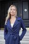 Women's Lightweight Lycra Suede Fabric Wrapped Double Breasted Pocket Long Sleeve Knee Length Trench Coat-Navy Blue - 4