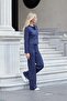 Women's Stretchy Suede Fabric Zero Collar Flato Pocket Long Sleeve Blazer Jacket-Navy Blue - 2