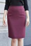 Lined High Waist Below the Knee Lightweight Lycra Slit Fabric Office Pencil Skirt-Claret Red - 4