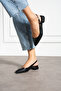 Siyah Vegan Slingback Babet – Sivri Burun, Düşük Topuk, Ayarlanabilir Tokalı Bant - 3