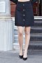 Women's High Waist Button Front Knee Length Lightweight Stretchy Fabric A-Line Skirt-Black - 4