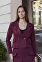 Women's Lightweight Stretch Fabric Collar Pocket Flap Long Sleeve Button Blazer Jacket-Burgundy