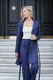 Women's Lightweight Lycra Suede Fabric Wrapped Double Breasted Pocket Long Sleeve Knee Length Trench Coat-Navy Blue - 6