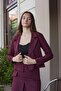 Women's Lightweight Stretch Fabric Collar Pocket Flap Long Sleeve Button Blazer Jacket-Burgundy - 5