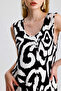 Sleeveless Printed Midi Viscose Dress |   Elb35852 Ecru-Black - 4