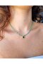 Green Cat's Eye Natural Stone Square Stone Detailed Necklace