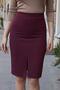 Women's High Waist Front Slit Lightweight Lycra Stylish Fabric Knee Length Office Pencil Skirt-Claret Red - 4