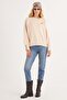 Women's Regular Fit Classic Cut 100% Cotton Printed Crew Neck Beige Sweatshirt - 5