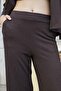 Women's Silky Textured Stretchy Modal Fabric Stone Printed Elastic Waist Wide Leg Palazzo Pants-Brown - 4