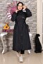 Text Detailed Hooded Coat Navy Blue 15900