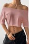 Women's Pink Boat Neck Oversize Crop T-Shirt - 5