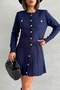 Women's Navy Blue Button Detailed Cardigan Skirt Double Knitwear Suit S/M (New Color)